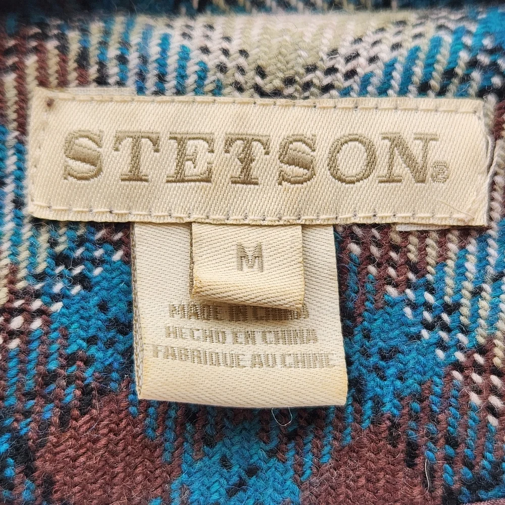 STETSON Women's Pea Coat Medium Plaid Blue Wool Blend Lined Outdoors - Picture 3 of 10